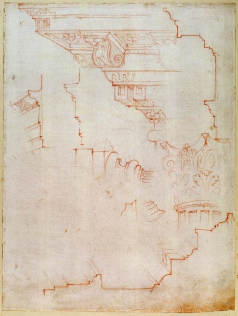 Detail of Inv. 1859 6-25-560/2. R. Drawing of architectural details by Michelangelo Buonarroti