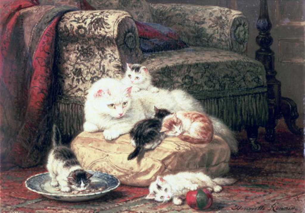Detail of Cat with her Kittens on a Cushion by Henriette Ronner-Knip