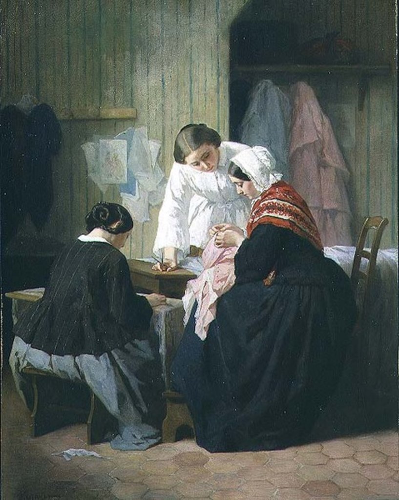 Detail of Ladies Sewing by Jules Trayer