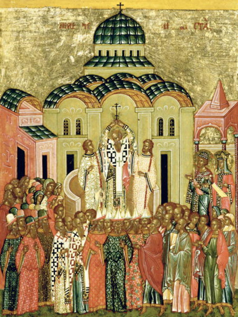 Detail of The Exaltation of the Cross, Russian icon from the Cathedral of St. Sophia, Novgorod School, 15th century by Anonymous