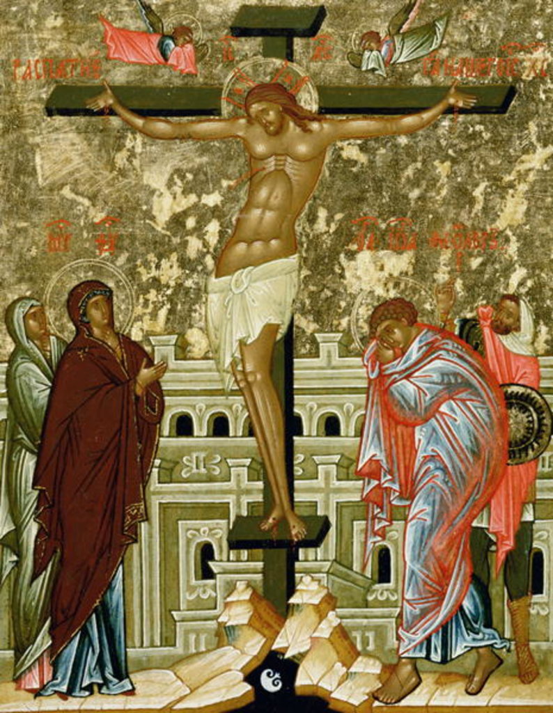 Detail of The Crucifixion of Our Lord, Russian icon from the Cathedral of St. Sophia, Novgorod School, 15th century by Anonymous