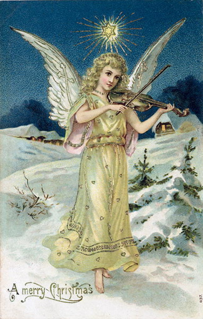 Detail of Angel with Violin, Victorian postcard by Anonymous