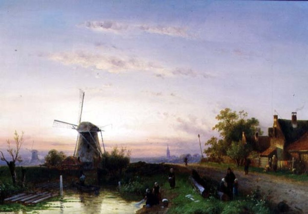 Detail of Windmill at Sunset by Charles-Henri-Joseph Leickert