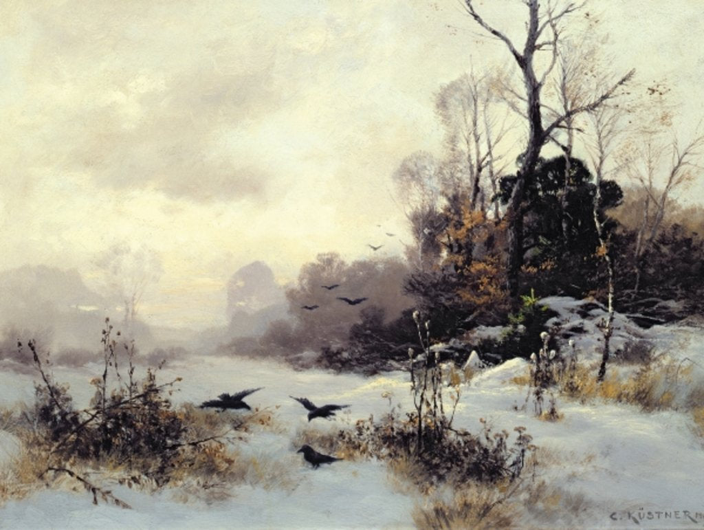 Detail of Crows in a Winter Landscape, 1907 by Karl Kustner