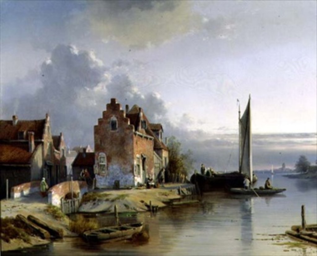 Detail of Belgian Riverside, 1858 by Jacques Carabain