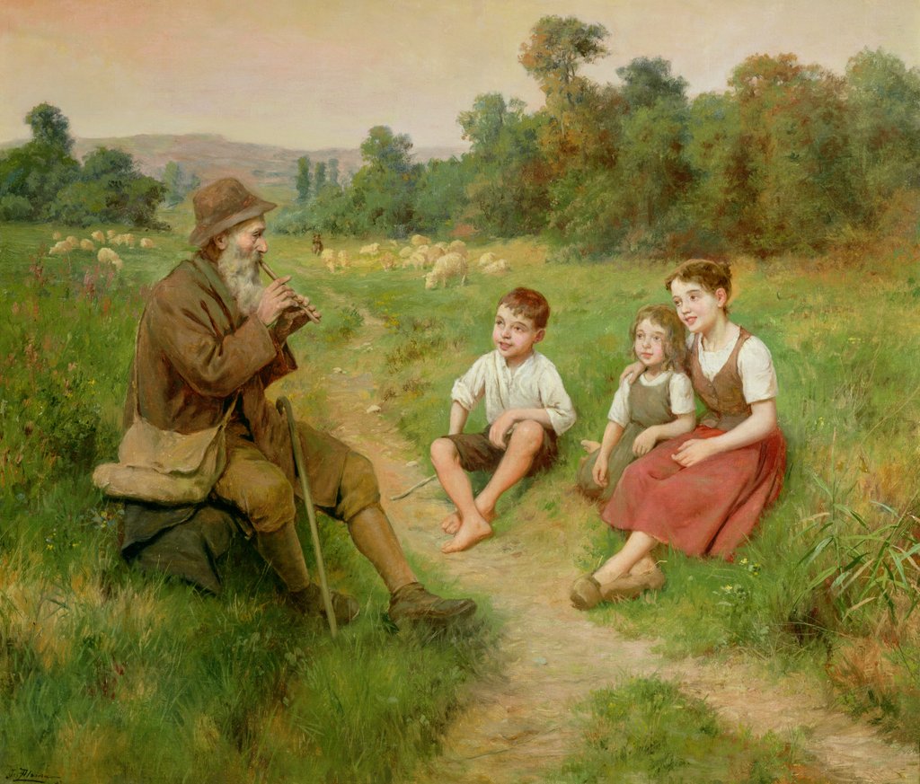 Detail of Children Listen to a Shepherd Playing a Flute by J. Alsina