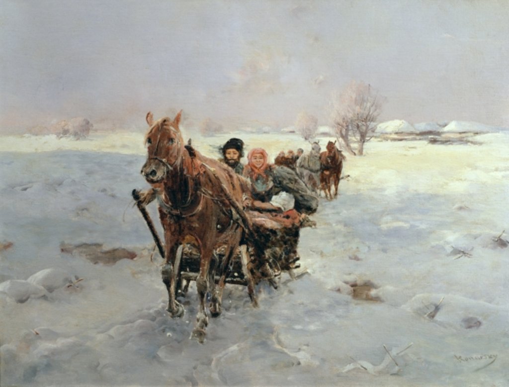 Detail of Sleighs in a Winter Landscape by Janina Konarsky