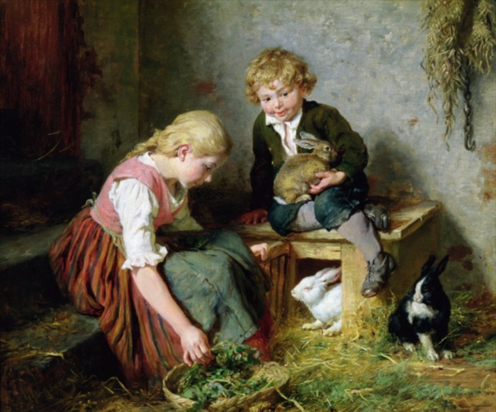Detail of Feeding the Rabbits by Felix Schlesinger