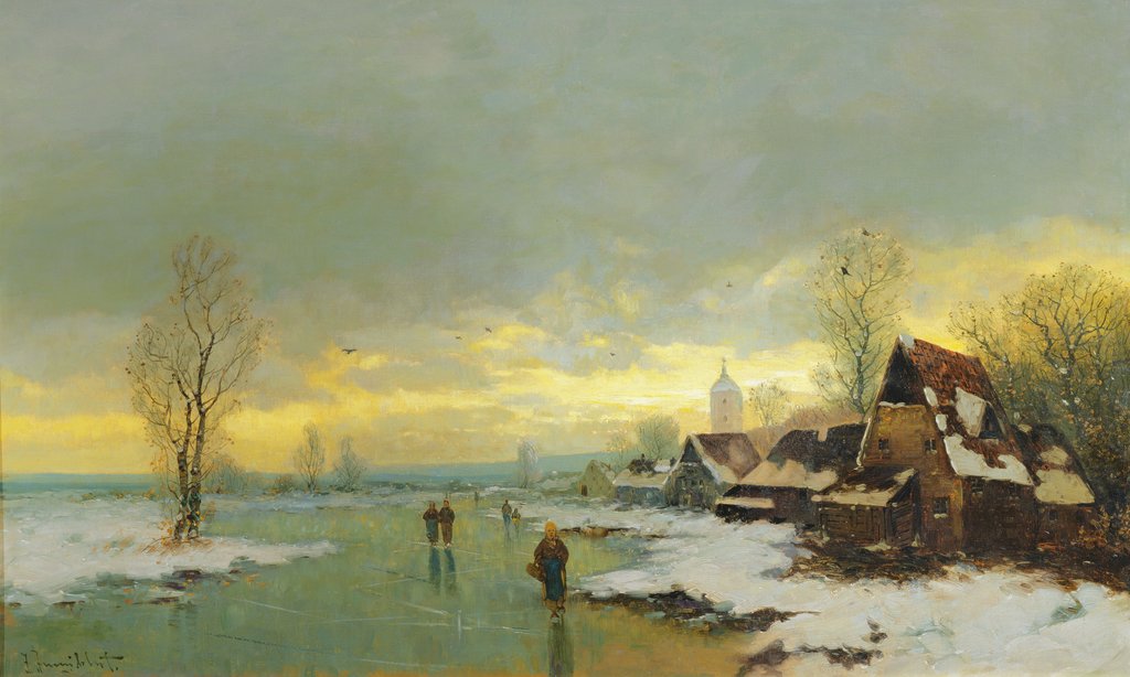 Detail of People Walking on a Frozen River by Johann II Jungblut
