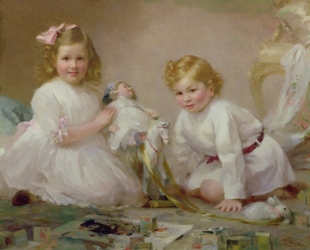Detail of A Brother and Sister Playing, 1915 by Frederick Howard Michael