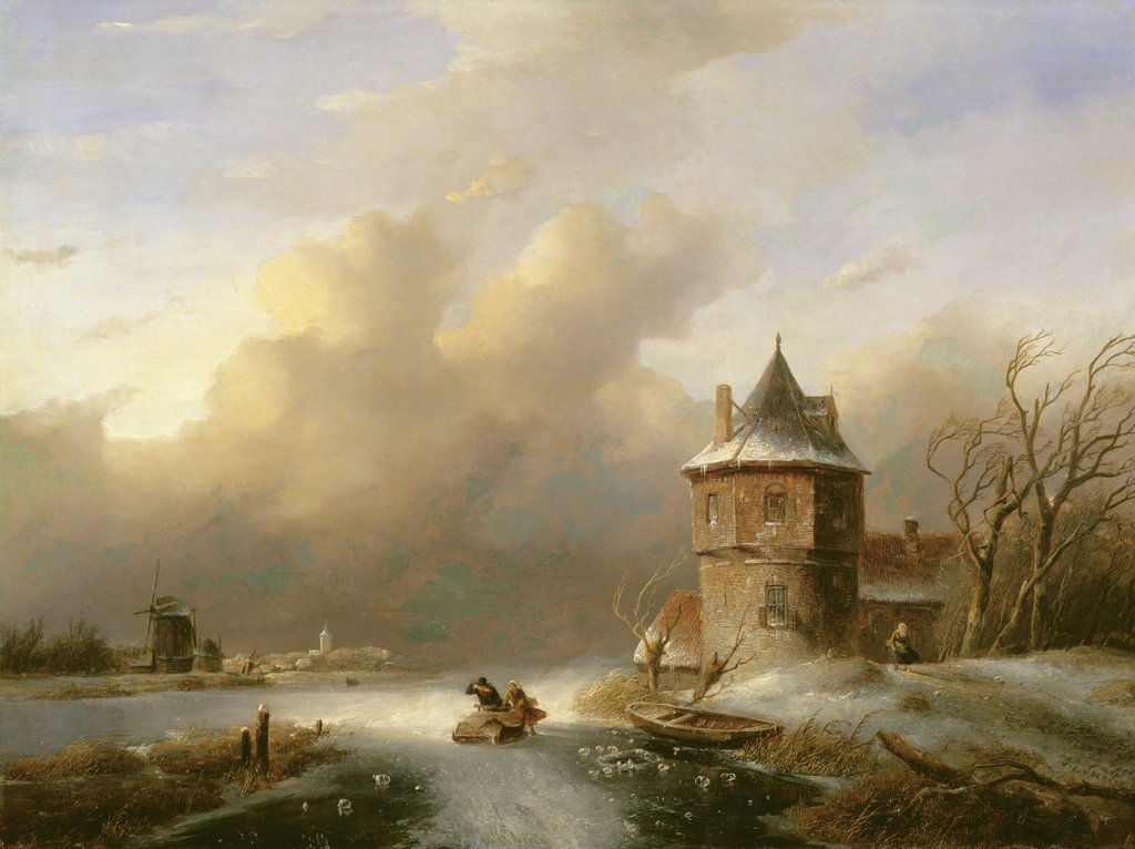 Detail of A Couple Crossing the Ice in Windy Weather by Jan Jacob Spohler