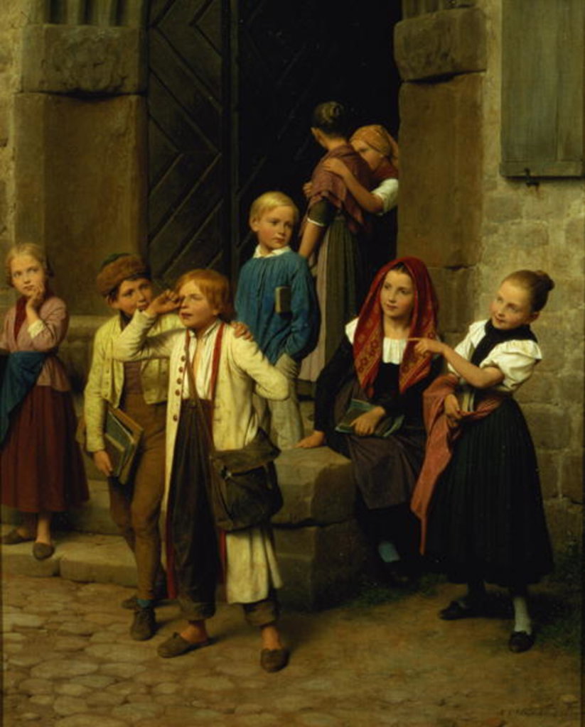 Detail of Schoolchildren Watching a Boy Cry, 1861 by Friedrich Edouard Meyerheim