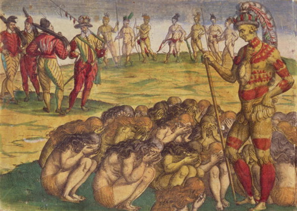 Detail of Capture of the Aztecs by the Spanish Colonists, book illustration, c.1550 by Theodor de Bry