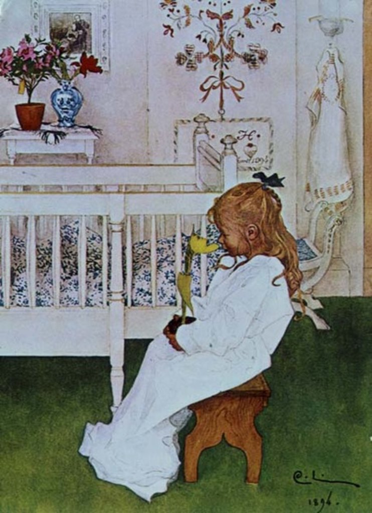 Detail of Lisbeth with a yellow tulip by Carl Larsson