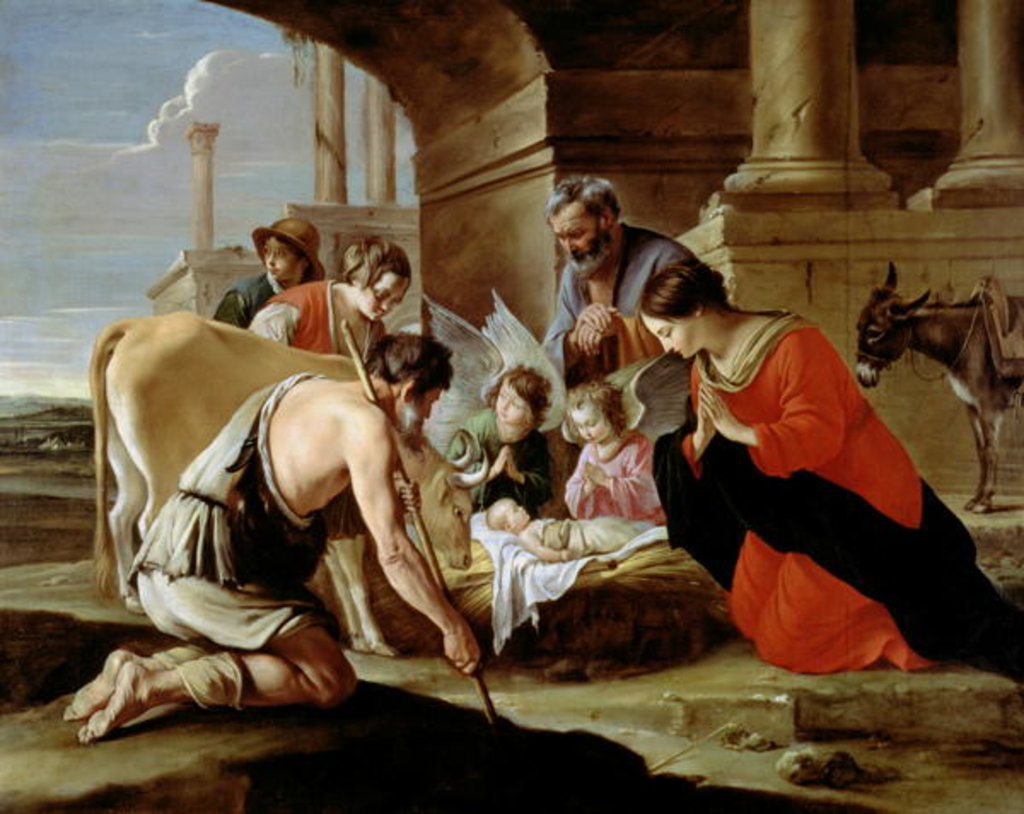 Detail of The Adoration of the Shepherds, c.1640 by Antoine and Louis & Mathieu (1607-77) Le Nain