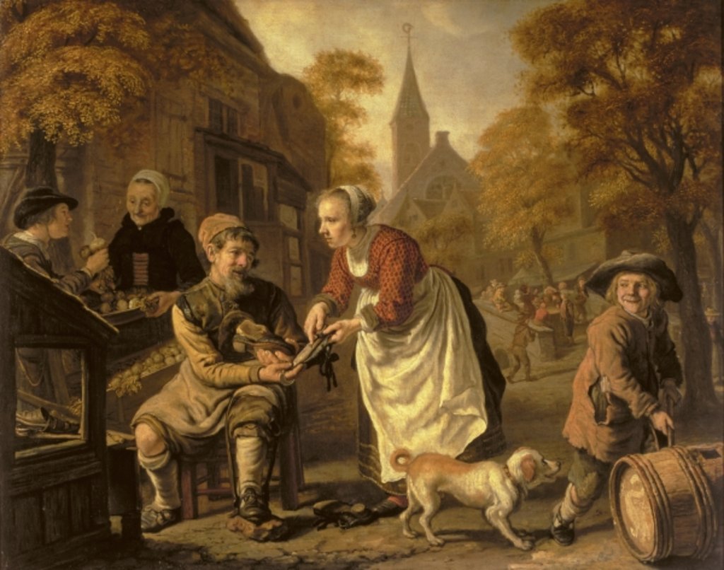 Detail of A Village Scene with a Cobbler, c.1650 by Jan (1620-76) Victors