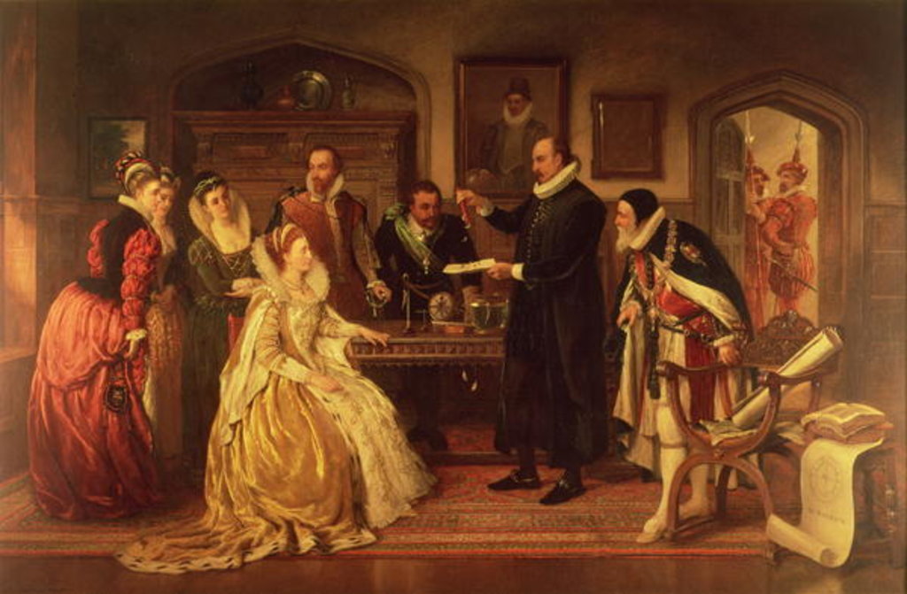 Detail of Dr William Gilbert Demonstrating his Experiment on Electricity to Queen Elizabeth I and her Court by Arthur Ackland Hunt
