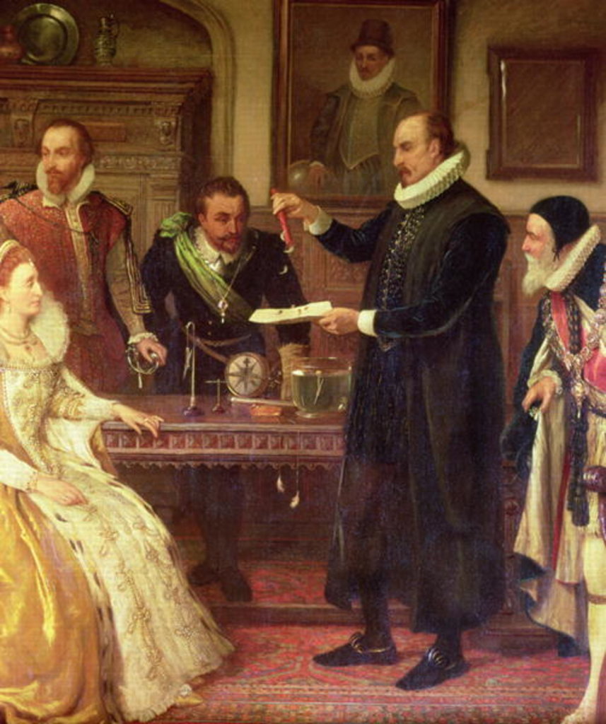 Detail of Dr William Gilbert Demonstrating his Experiment on Electricity to Queen Elizabeth I and her Court by Arthur Ackland Hunt