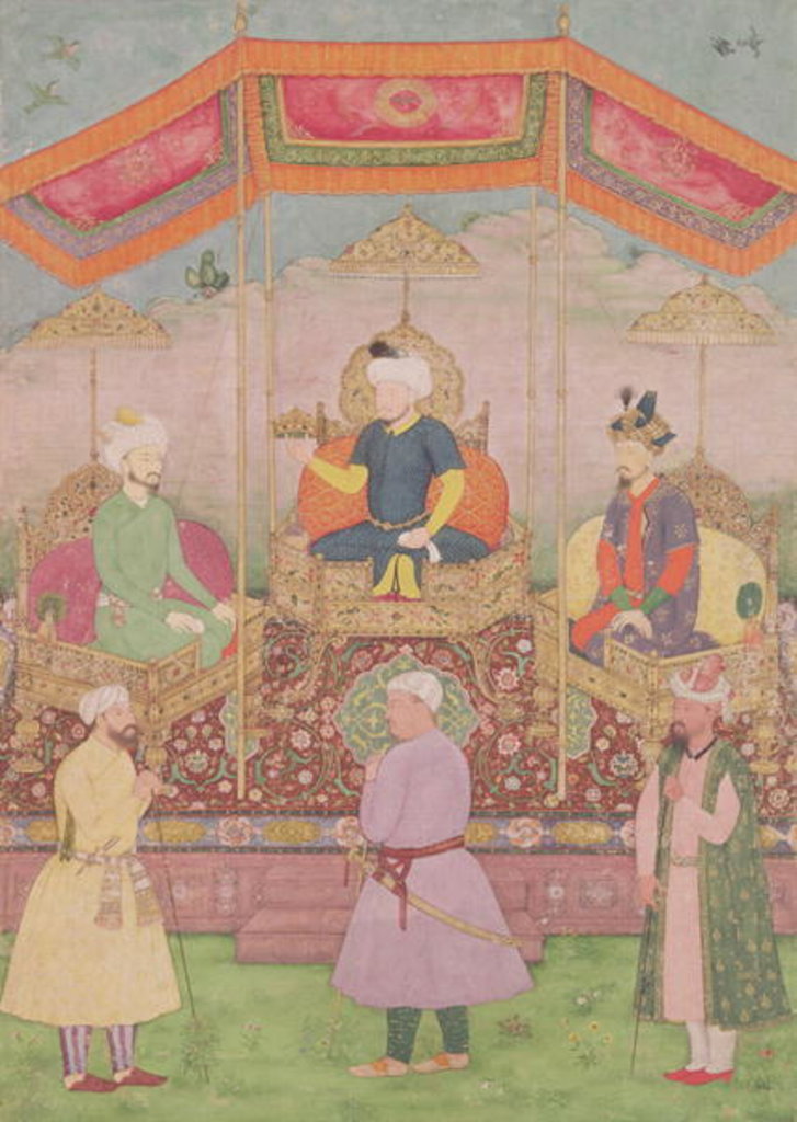 Detail of Mughal Emperor Babur and his son, Humayan, Indian miniature from Rajasthan, 16th century by Dip Chand