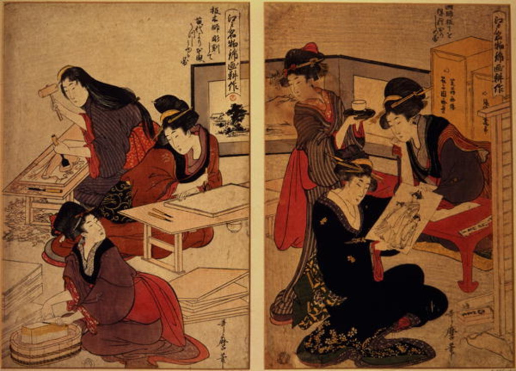 Detail of Artisans Making a Woodcut, c.1857 by Kitagawa Utamaro
