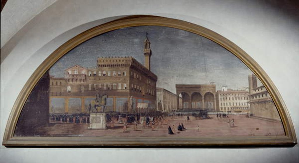 Detail of Lunette with view of Piazza della Signoria, Florence by Florentine School