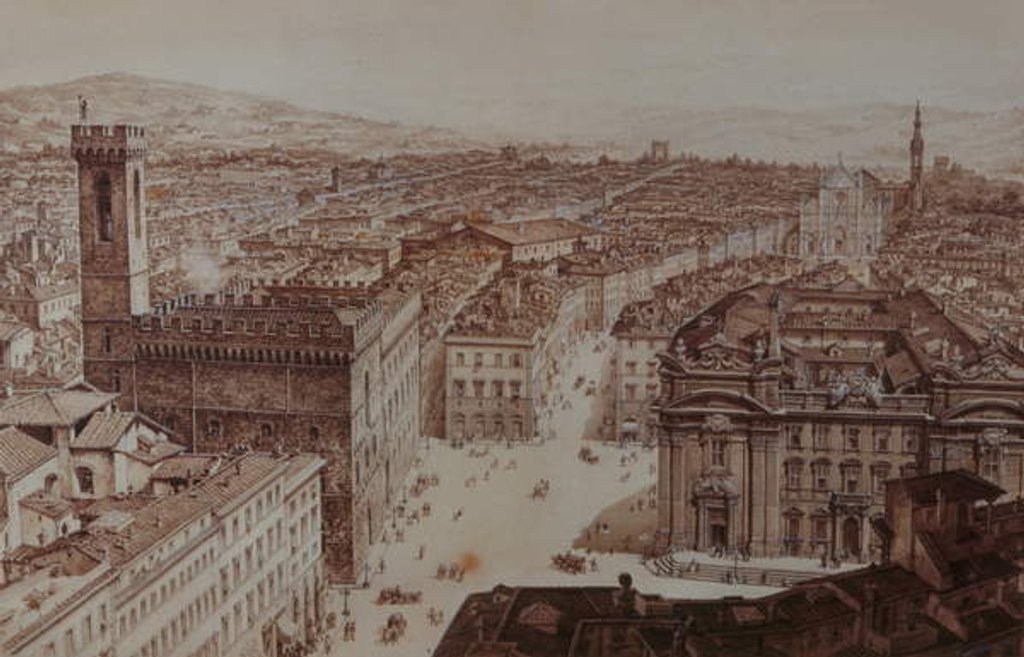 Detail of View of Piazza di San Firenze and Piazza Santa Croce, Florence by Giuseppe and Sanesi Nicola Poggi