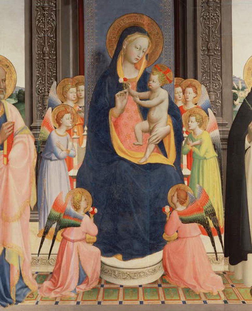 Detail of Detail from the Politico Di San Domenico showing the Virgin and Child enthroned with Eight angels, c.1422 by Fra (c.1387-1455) Angelico