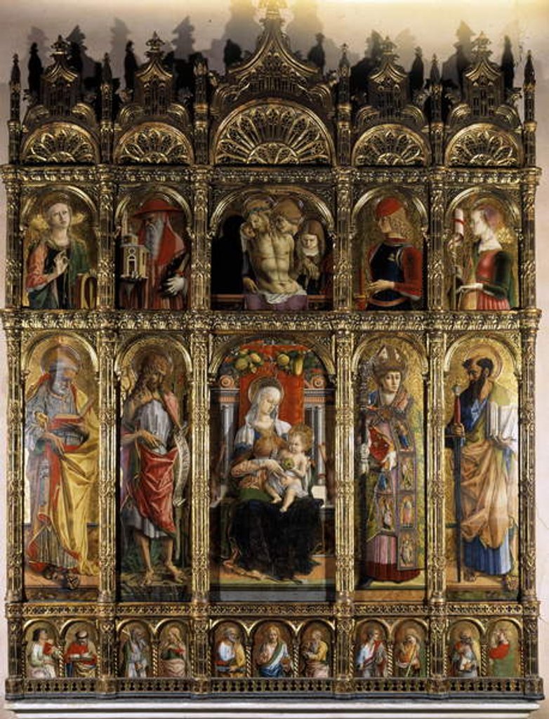 Detail of Polyptyc showing a Pieta, and the inferior party a madonna with Child by Carlo Crivelli