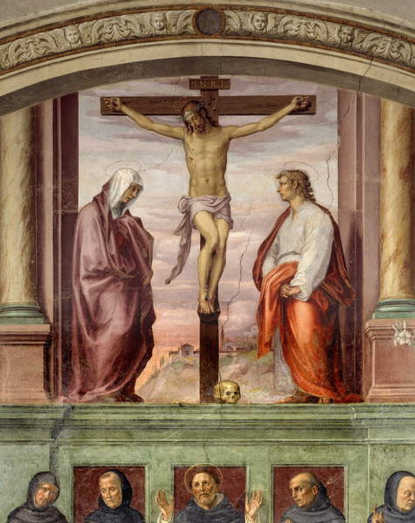 Detail of The Crucifixion of Christ. Inscription '' INRI '' on the cross by Giovanni Antonio Sogliani
