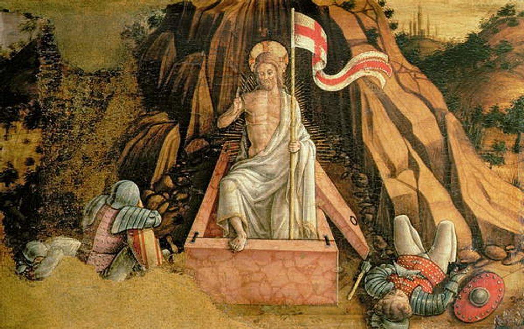 Detail of The Resurrection, right hand predella panel from the San Silvestro polyptych, 1468 by Carlo Crivelli