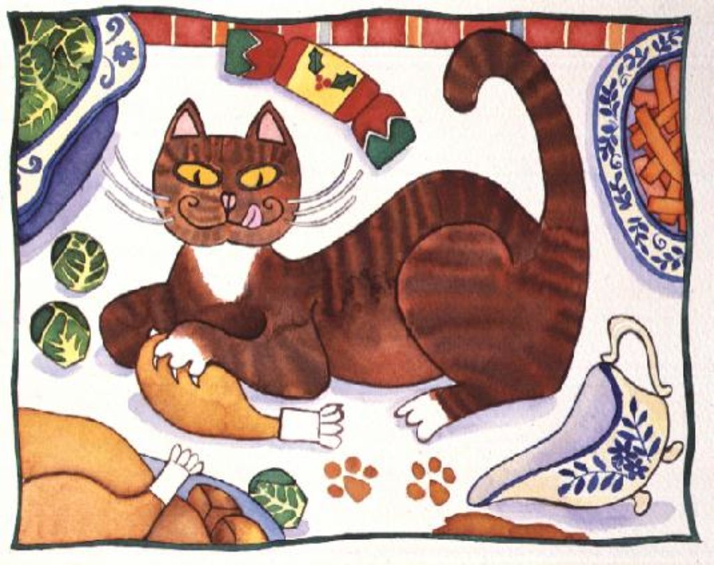 Detail of Christmas Cat and the Turkey by Cathy Baxter