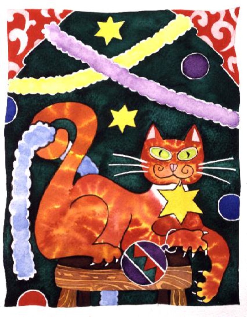 Detail of Christmas Cat with Decorations by Cathy Baxter