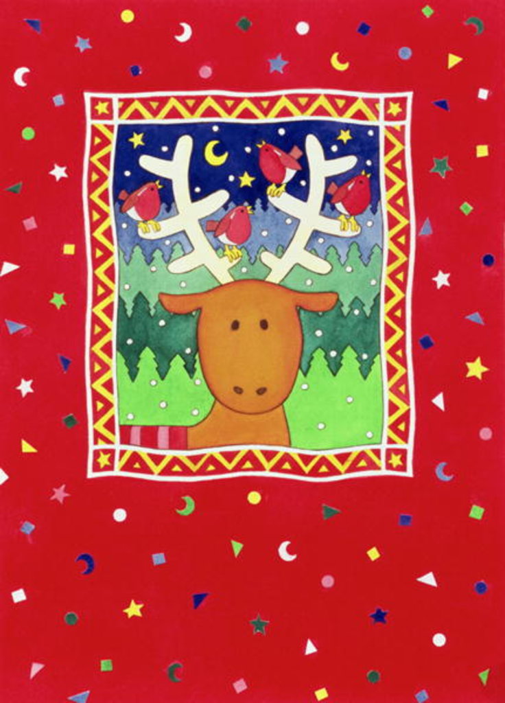 Detail of Reindeer and Robins by Cathy Baxter