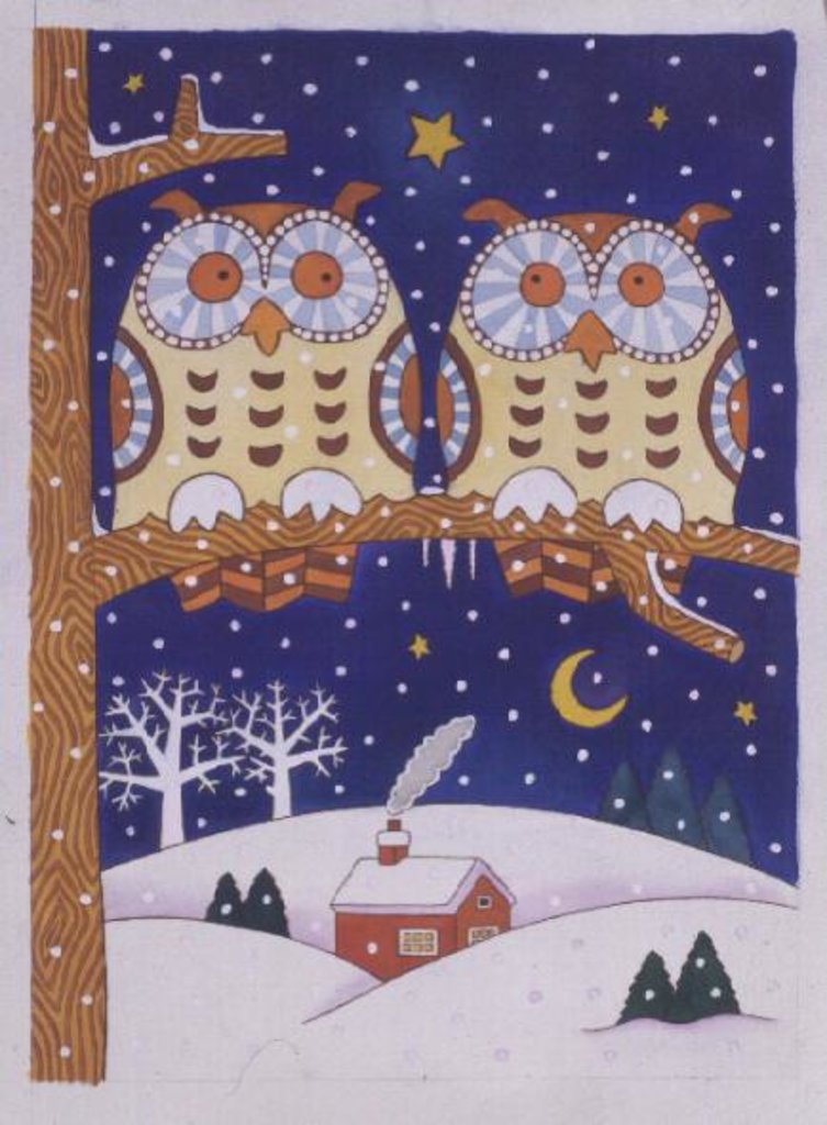 Detail of Two owls on a branch by Cathy Baxter