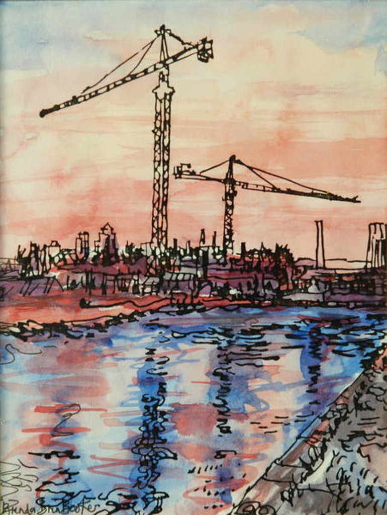 Detail of Canal Evening with Cranes by Brenda Brin Booker