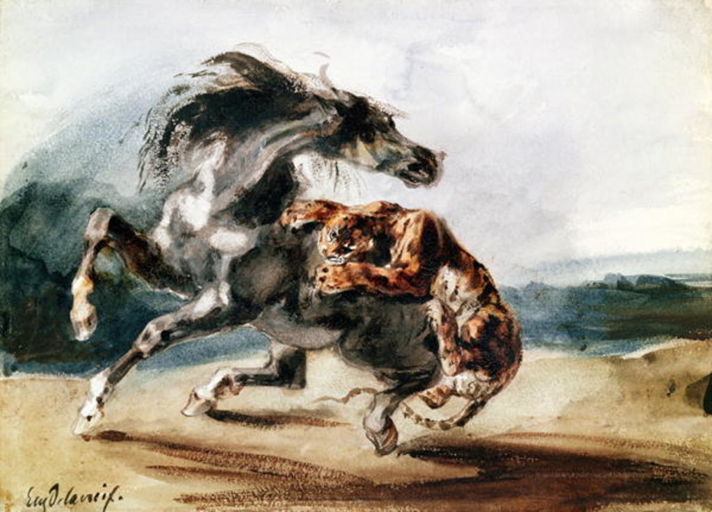 Detail of Tiger Attacking a Wild Horse by Ferdinand Victor Eugene Delacroix