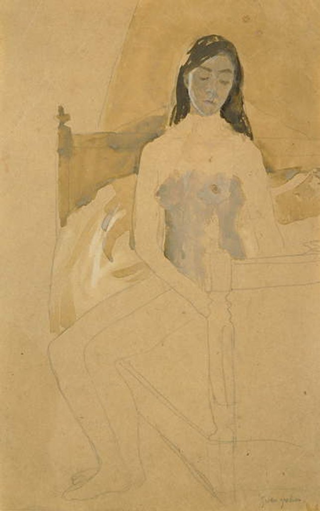 Detail of Self Portrait, Naked, Sitting on a Bed by Gwen John