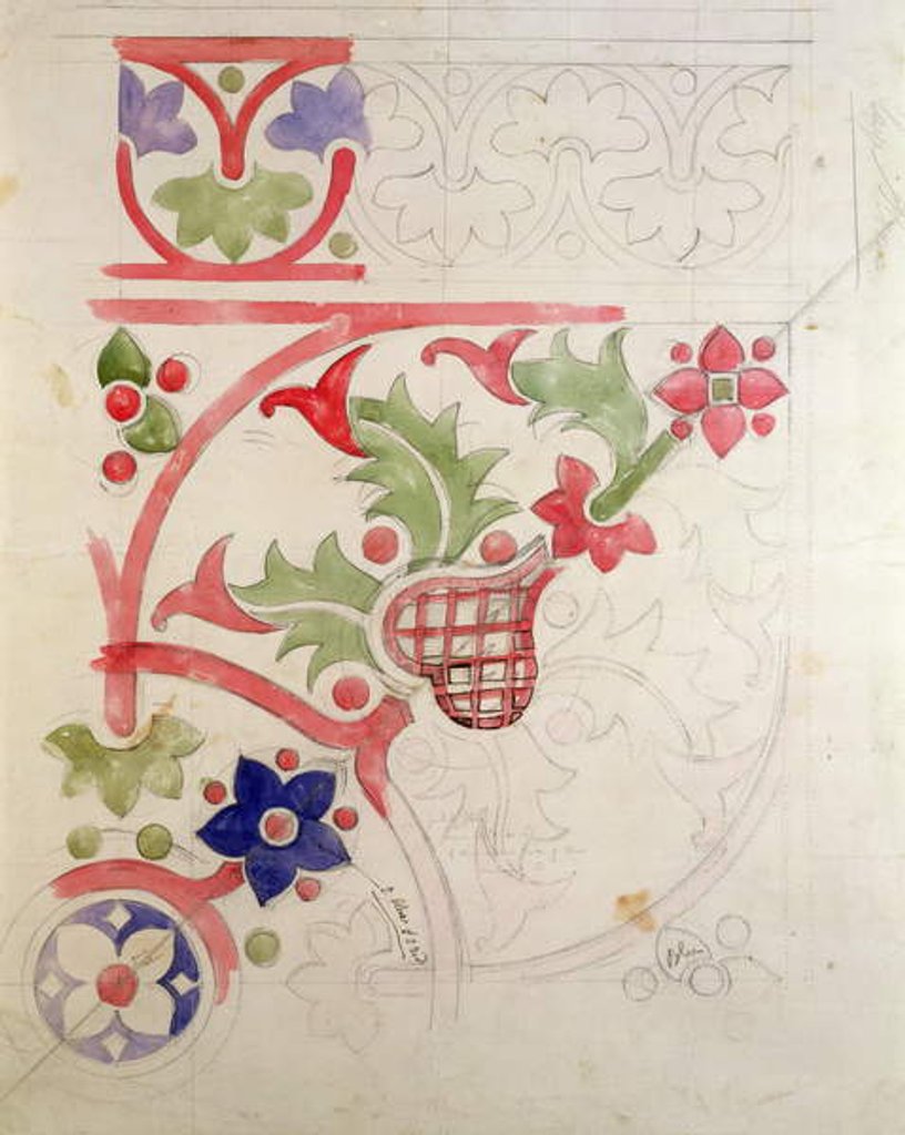 Detail of Floral design for the House of Lords' Library by Augustus Welby Northmore Pugin