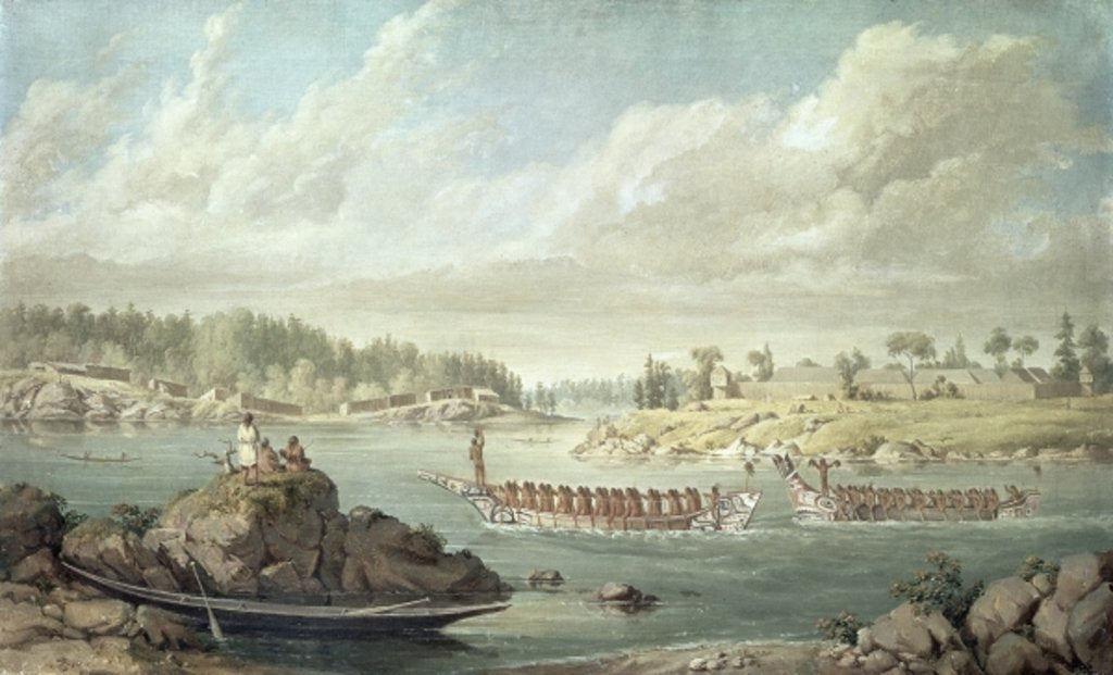 Detail of Makah returning in their war canoes by Paul Kane