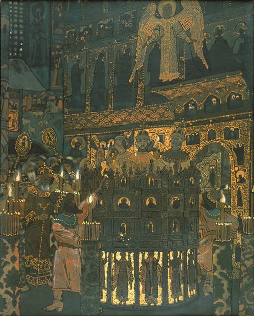 Detail of Mystery Play in Medieval Novgorod by Nicholas Roerich