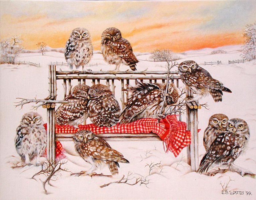 Detail of Little Owls on Twig Bench, 1999 by E.B. Watts