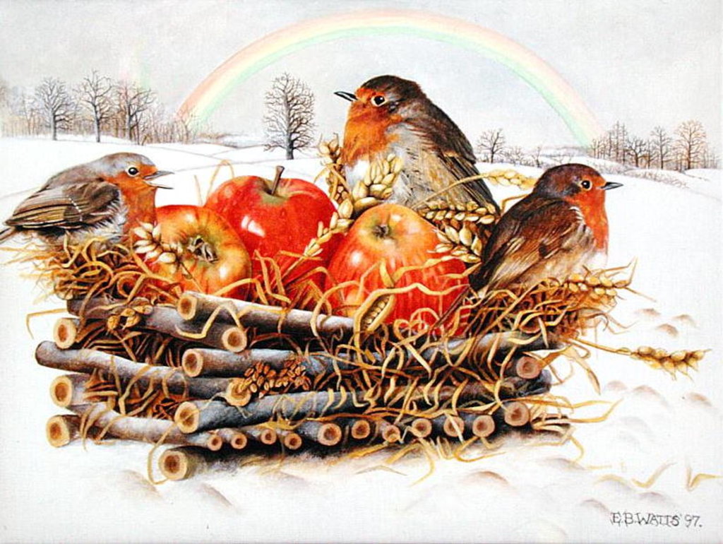 Detail of Robins with Apples, 1997 by E.B. Watts
