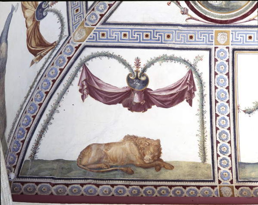 Detail of The 'Camera con fregio di Amorini' detail of a sleeping lion, 1520s by Giulio Romano