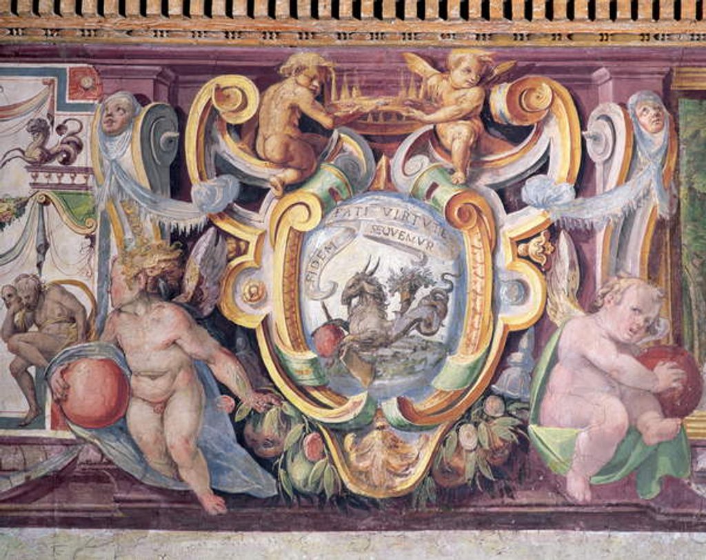 Detail of The 'Sala del Granduca di Toscana' detail of the frieze depicting the signs of the zodiac, Capricorn, the emblem of Francesco de'Medici 1564-75 by Nanni di B. Bigio & Bartolomeo Ammannati (1511-92)
