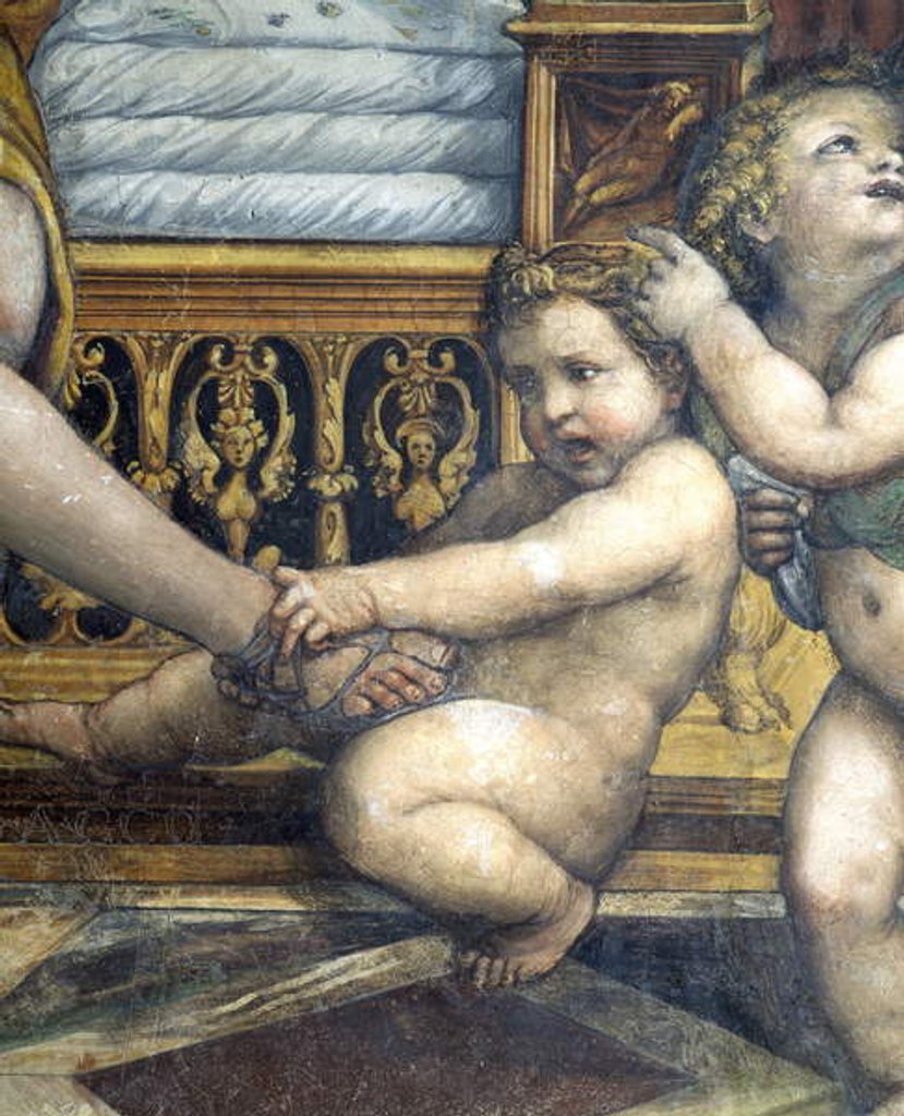 Detail of The 'Sala delle Nozze di Alessandro e Rossana' and Roxanne) detail of putto pulling Roxanne's foot, c.1513 by Giovanni Antonio Bazzi Sodoma