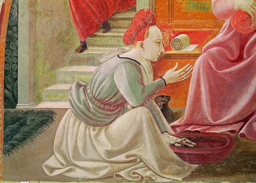 Detail of The Birth of the Virgin, detail of a seated maid servant by Paolo Uccello