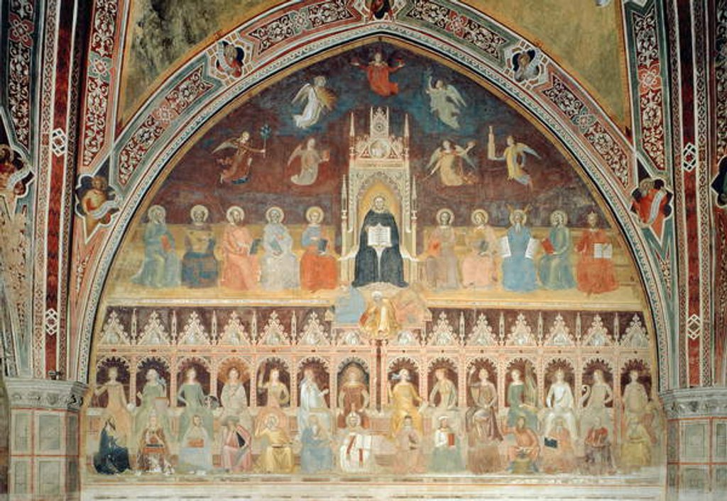 Detail of The Triumph of Catholic Doctrine, personified in St. Thomas Aquinas by Andrea di Bonaiuto (fl.1343-77)