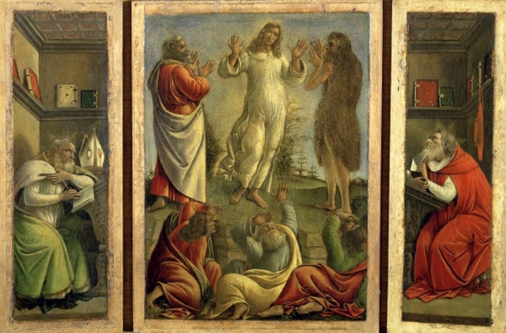 Detail of Triptych showing the Transfiguration, Jesus Appearing to his Disciples with Saints Jerome and Augustine on the side panels, c.1500 by Sandro Botticelli