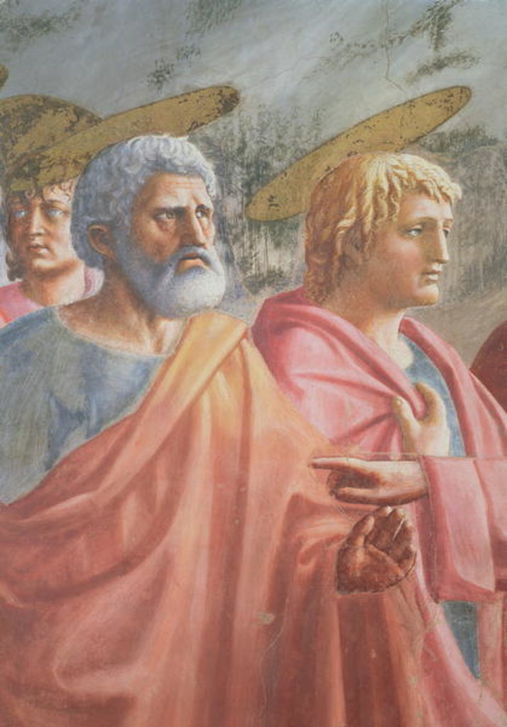 Detail of Tribute Money: St Peter commanded by Christ to catch a fish, also St. John the Evangelist, c.1427 by Tommaso Masaccio