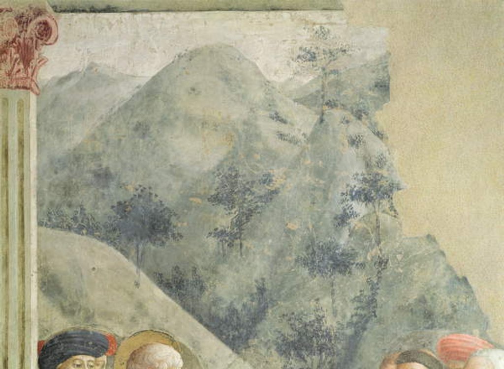 Detail of St. Peter Preaching in Jerusalem: Hilly Landscape, c.1427 by Tommaso Masolino da Panicale